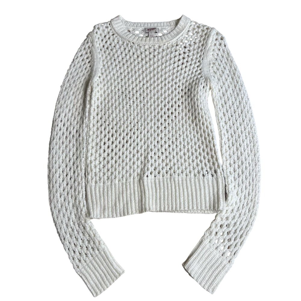 Arizona Jean Co. Sweater Womens L White Open-Knit Pullover Crew Neck Lightweight